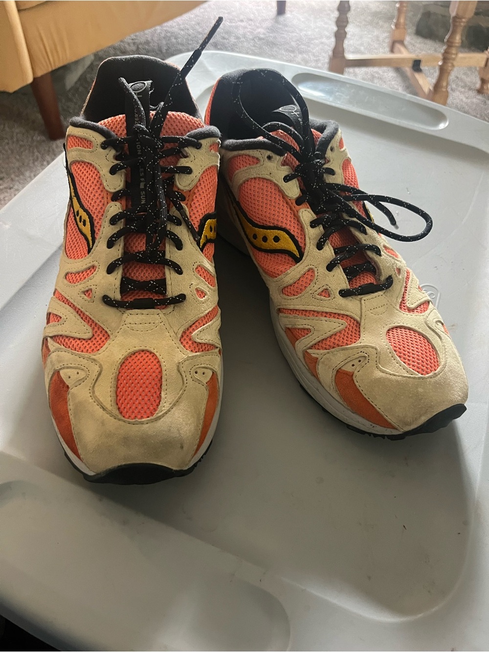 Saucony Orange Mesh & Beige Suede Athletic Sneakers with Black Accents